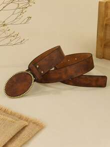 1pc Women's Retro Simple Western Cowgirl TPE Material Soft & Stretchy Waist Belt, Suitable For Outdoor Travel & Valentine's Day Summer, School Fall, Autumn, Halloween - 棕色 - 查看 2