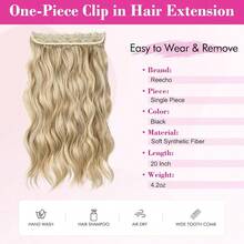 Clip In Hair Extensions, 20" One Piece Hair Extension Clip In Wefts Long Thick Beach Wavy Natural Soft Synthetic Hairpieces For Women, Dark Ash Blonde,DarkAshBlonde-Wavy - 深灰金色波浪捲髮 - 查看 8