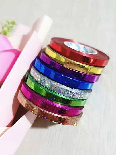 10米（1条）闪亮丝带，适用于婚礼装饰、气球捆绑、彩色三角旗、激光丝带、派对装饰挂旗、婚礼装饰配件、丝带