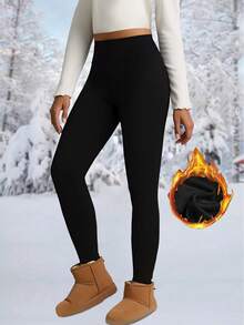 加大码女士保暖加厚高腰紧身裤，冬季运动保暖加厚压缩裤，柔软瑜伽裤，女装