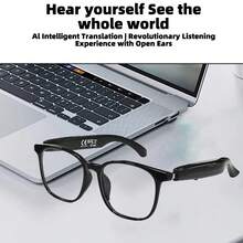 SENBONO AI Translation Smart Glasses, Support Real-Time Translation Of Over 100 Languages, Unisex Multifunctional Audio Glasses With Built-In Microphone And Speaker, Can Answer/Reject Calls, Adjust Volume, Play Music And Make Voice Calls, Suitable For Daily Office Wear