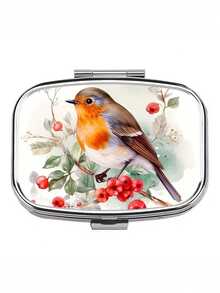 Caja redonda de píldoras con diseño vintage de árbol, floral, gato y colibrí - Organizador de píldoras de metal con 3 compartimentos y diseño de nota musical, conveniente para viajes, oficina o regalo, adecuado para bolso - Multicolor - Ver 21