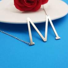 MOMOL Sideways Initial Necklace 18K Gold Plated Stainless Steel Large Big Letters Pendant Necklace Script Name Monogram Necklaces For Women,MSilver - MSilver - 查看 4