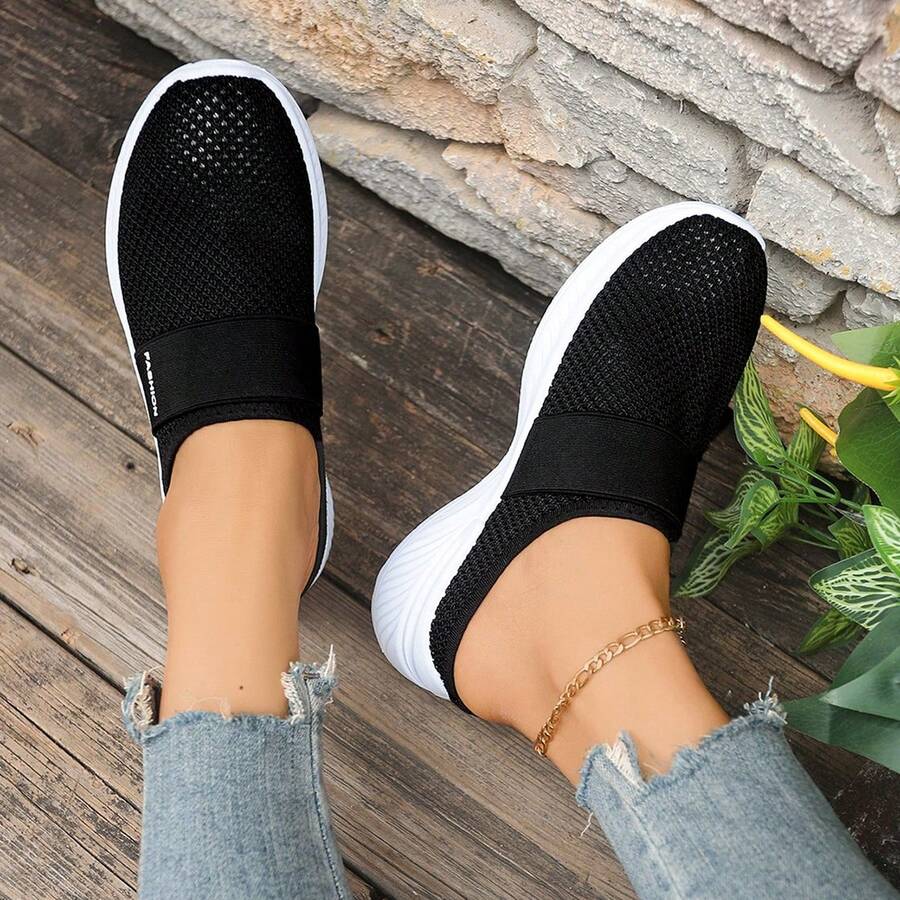 Women's Orthopedic Comfort Slip-On Sneakers - Arch Support With Skin-Friendly Foam, Breathable Knitted Fabric, All-Day Lightweight Walking Shoes, Non-Slip PVC Sole - Suitable For Nurses, Teachers, Standers And Runners, Orthopedic Shoes, Exquisite Pressure Relief Design, Beautiful Embroidery, Soft And Shockproof, Suitable For Long-Term Standing, Comfortable And Lightweight Women's Walking Sneakers, Women's Sports Casual Shoes - Phiên bản nâng cấp màu đen - Xem 1