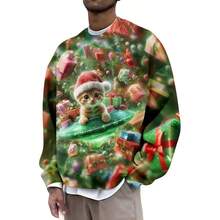 Divertida sudadera de Navidad fea para hombres, novedosa sudadera con estampado de rbol de Navidad, suter casual para fiestas navideas - Gatos OVNI 6 + 4XL - Ver 2