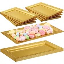24 Pcs Gold Plastic Serving Tray Platter Set 14 X 7.5 Inches With Elegant Gold Lace Rim Design Ideal For Food Dis Dessert Presentation Fruit Arrangement Cupcake Serving Wedding Tables Party Decorations And Elegant Table Settings - Gold - View 1