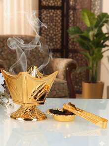 一套多边形金属香炉，奢华金色香座。适用于水疗、瑜伽和冥想，经久耐用的家居装饰，独特的礼品之选，香炉架，房间装饰，阿拉伯风格炭夹设计，香料夹，可与香炉搭配使用，适合各种场合和节日。 - 彩色 - 查看 14