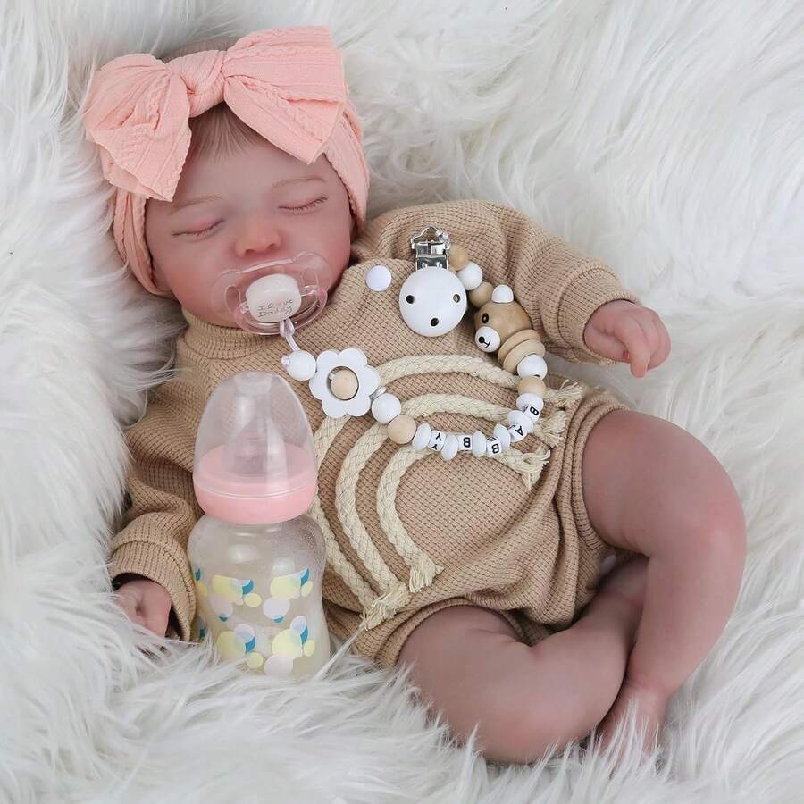 Reborn Baby Girl Dolls 18 Inch Cloth Body Lifelik Newborn Baby With Realistic Veins For Kids Age 3+ - Màu be - Xem 1