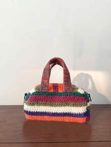 2025秋冬复古百搭单肩枕包圆筒手提包手提钩彩虹羊毛手提包 - 彩色 - 查看 4