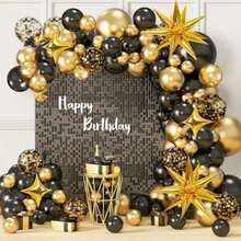 117PCS Globos de Cumpleaños, Dallfoll Globos Negros y Dorados para Mujeres Niñas Hombres Niños, Decoraciones de Cumpleaños para Fiesta, Guirnalda de Globo para Boda, Aniversario(default) - Multicolor - Ver 2