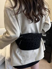 1个大容量豹纹单肩包，时尚斜挎胸包，简约ins风小号邮差包，运动腰包 - 彩色 - 查看 7