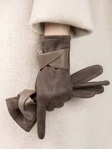 Women's Suede Gloves With An Elegant Bow, Thick Thermal Lined Warm Gloves, Windproof And Cold-Proof, Suitable For Winter Outdoor Adventures, Daily Commutes And Casual Wear - Multicolor - View 11