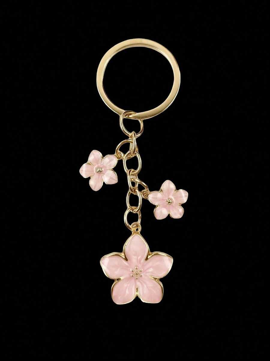 HAILIAN 1pc Alloy Metal Cherry Blossom Shape Keychain Lightweight Fluttering Cherry Blossom With ID, Suitable Bag Charm, Car Keys, Couple Birthday Festival - 彩色 - 查看 1