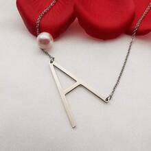 MOMOL Sideways Initial Necklace 18K Gold Plated Stainless Steel Large Big Letters Pendant Necklace Script Name Monogram Necklaces For Women,A - A - View 6