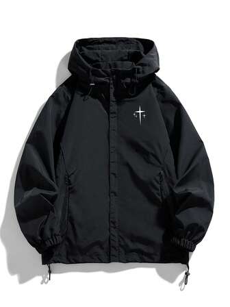 เสื้อแจ็คเก็ตพิมพ์ลายมีฮู้ดกันลมน้ำหนักเบาสำหรับผู้ชาย