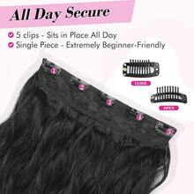 Black Hair Extensions, 20" Single Piece Clip In Hair Extensions Thick Long Beach Wavy Natural Soft Synthetic Hairpieces For Women, Natural Black,NaturalBlack-Wavy - 自然黑波 - 查看 4