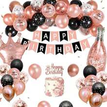 72PCS Decoración de Cumpleaños para Niñas, AivaToba Kit de Globos de Oro Rosa y Negro, Bandera de Feliz Cumpleaños, Celebración para Niñas y Mujeres, para Aniversarios, Cumpleaños, Celebración(default) - Multicolor - Ver 2