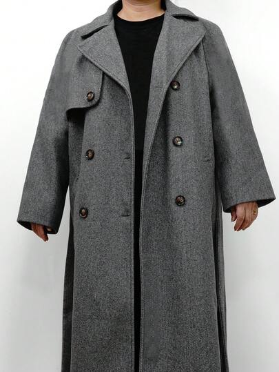 Manteau ample en coton matelassé pour femmes grandes tailles, de couleur unie, avec poches, double boutonnage, ceinture à la taille. Convient pour les sorties, les vacances, l'hiver, Noël