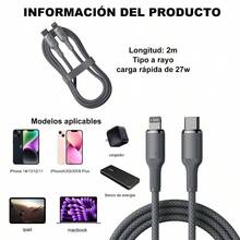 C, C Carga Rapida para 14/13/13 Pro/12/12 Pro/11/XS/8 Plus Pro, Carga Rapida Tipo C 2M Gris - Cable USB-C - Ver 2
