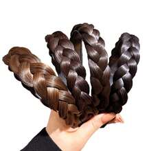 Headband 3 Strands Synthetic Hair Plaited Headband Braid Braided With Teeth Hair Band Beauty Accessory Stretch Braid Headbands Hairpiece For Women (Black Brown-3 Strands),Blackbrown-3Strands - 黑棕色-3股 - 查看 6