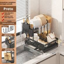 Black Dish Drainer Rack, 2/3 Tier, Steel, Metal Dish Drainer For Kitchen, Plates And Cutlery - A:黑色二樓 - 查看 2