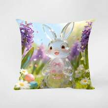 4pcs/1pc Easter Theme Rabbits, Dwarfs, Cute Easter Eggs, Bamboo Basket Prints, Peach Skin Velvet Pillowcases, Sofa, Bedroom Home Decoration, Pillow Core Cushion Covers - Multicolor - View 7