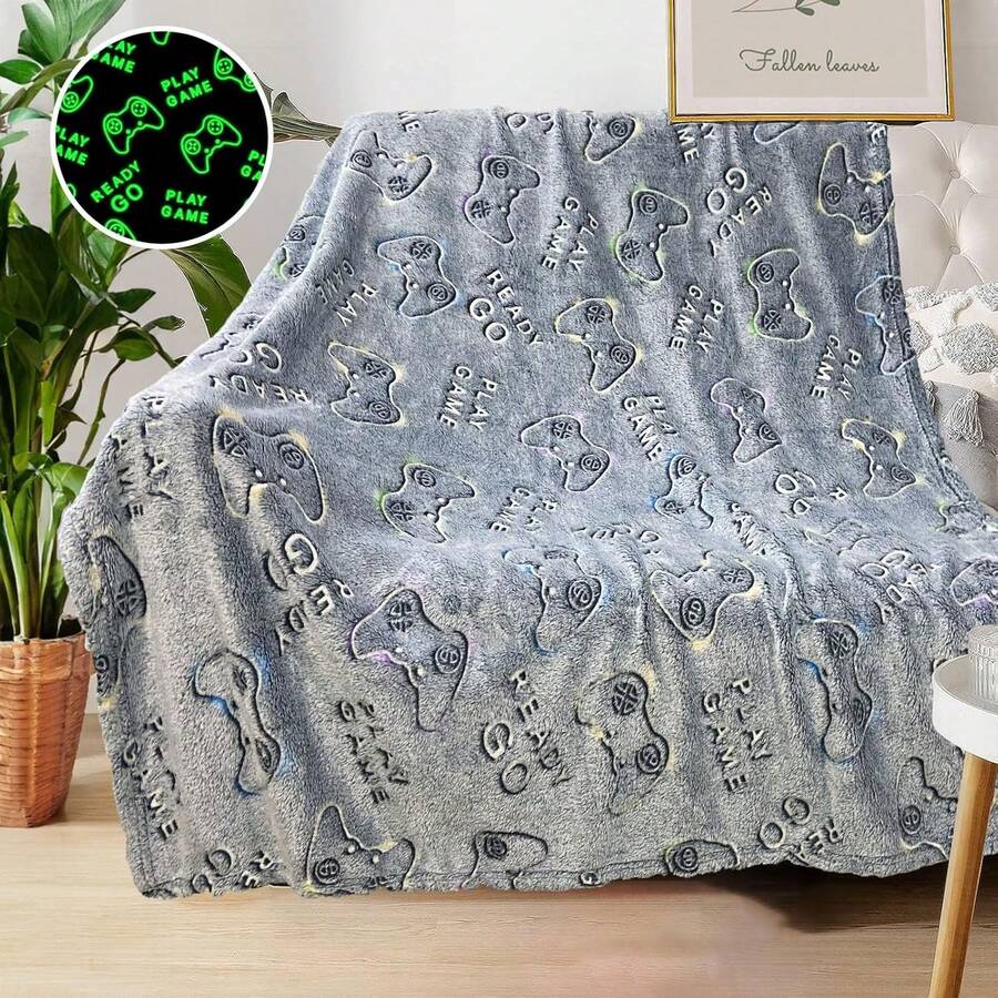 Glow-In-The-Dark Blanket, Birthday, Christmas, Easter Gift - Soft Plush Flannel Throw Blanket, Gray Game Controller Print Pattern. Ideal Gift For Kids, Grandchildren, Babies, Toddlers, Birthdays, Christmas! - Multicolor - View 1