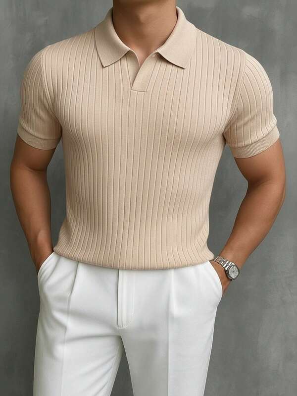 Men's Summer Ribbed Knit Short Sleeve T-Shirt