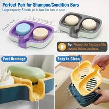 双格皂盒，自排水皂碟，快速排水，可放置洗发皂、香皂，适用于浴室、厨房水槽等场所，浴室配件 - 彩色 - 查看 9
