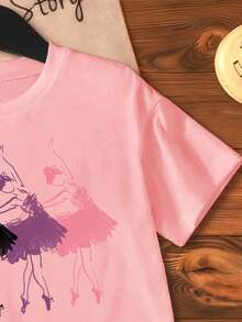Young Girl Ballet Dancer Graphic Short Sleeve T-Shirt - Pink - View 4