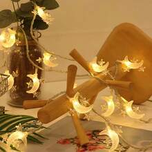 1 pieza de luces LED en forma de luna y estrellas, luz cálida dorada y luces de colores preciosas, iluminación festiva, adecuada para decoración interior, dormitorio, cumpleaños, boda, fiesta, San Valentín, Acción de Gracias, Navidad, regalo de Año Nuevo (pilas AA no incluidas). - Multicolor - Ver 2