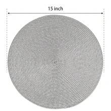 FunWheat Round Braided Placemats Set Of 6 Table Mats For Dining Tables Woven Washable Non-Slip Place Mats 15 Inch(Grey, 6pcs),Gray15inchessetof6 - Abu-abu15inciset6 - View 3
