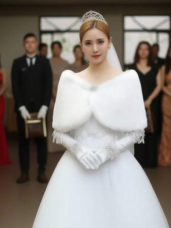 Indulge In The Epitome Of Bridal Elegance: Our Luxurious White Bridal Cape With Tassels! Crafted From A Soft, Fur-Like Fabric, This Stunning Cape Is Designed To Drape Gracefully Over Your Shoulders, Creating A Romantic Aura As You Walk Down The Aisle.