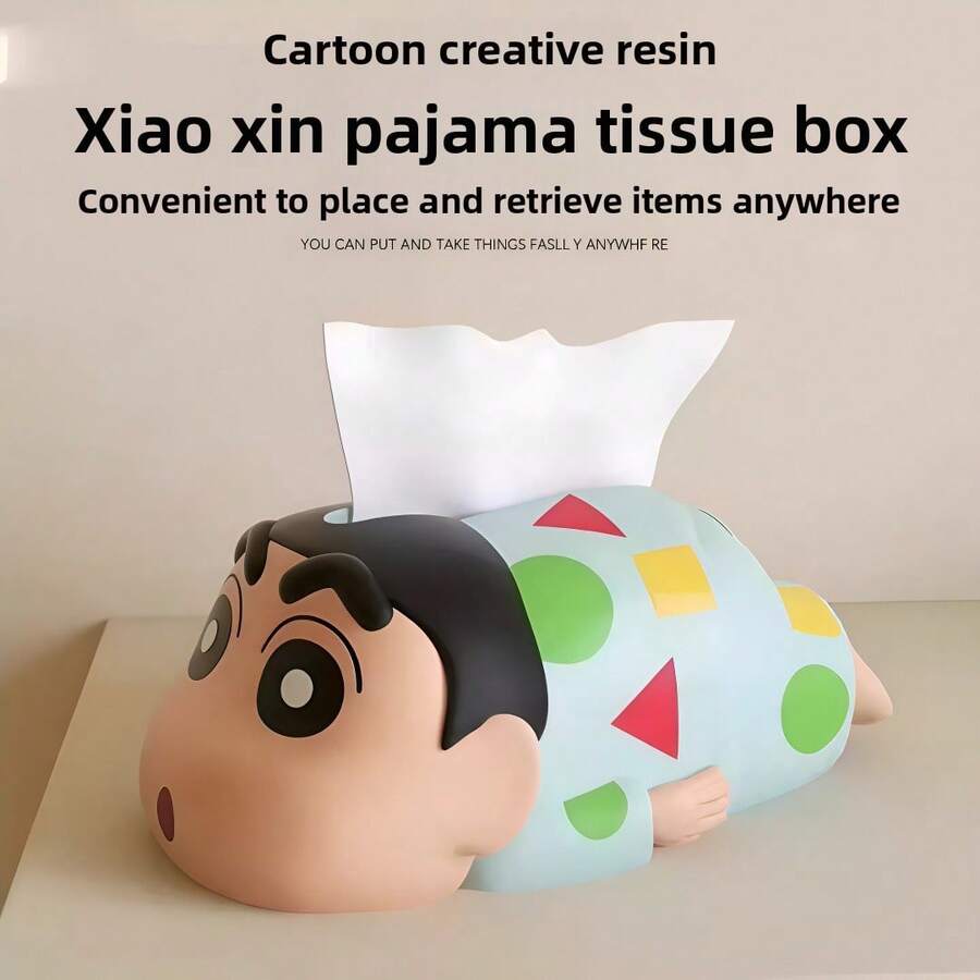 新款卡通蜡笔小新纸巾盒，高端家用桌面纸巾架，可爱蜡笔小新装饰收纳盒，创意收纳盒，适用于宿舍、客厅和餐桌，纸巾筒