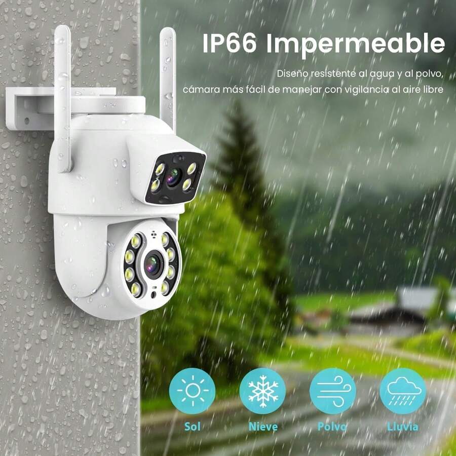 E EASYTAO Q29 Cámara de Exterior, 2K 3MP Cámara Wifi de Doble Lente, Tris Home/ICSee APP, IP66 Impermeabile, con Audio Bidireccional, Detección de Movimiento, Visión Nocturna, Compatible Alexa - 2MP+2MP - Ver 1
