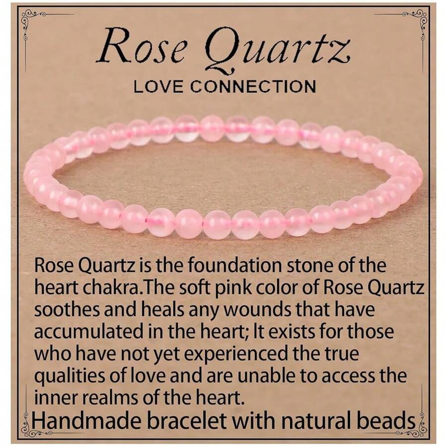 LPBeads Handmade Natural Gemstone Stretch Elastic Bracelet Healing Crystal Round Stone Beads Jewelry Gifts For Women Men,4mm,RoseQuartz - RoseQuartz - Xem 1