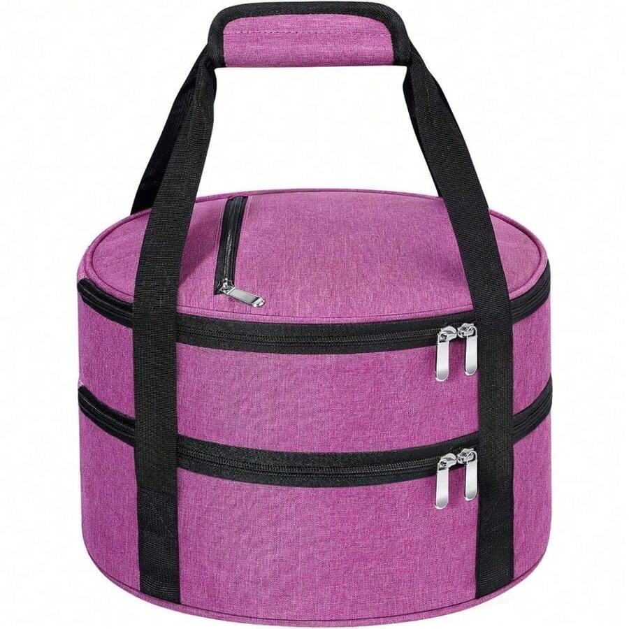 1 Pc Insulated Casserole Carrier Bag Grey Elegant Leakproof Food Container For 12.5 Inch Baking Dishes Pies Hot Cold Meals Multi-Use Portable With Handles For Women Men Gifts Picnic Party Office Potluck Travel Family Gathering - 粉色 - 查看 1