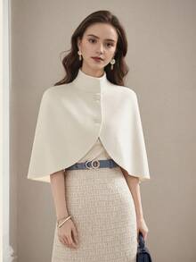 1件优雅秋冬新娘披肩/时尚羊毛混纺女士经典斗篷开衫/小披肩，高品质设计翻领女士斗篷外套/女士披肩，浪漫婚礼派对礼服外套，适合节日派对、盛会和日常穿着。 - 毛呢白色 - 查看 12