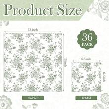 36 Pack 6 Style Sage Green Decoupage Paper Napkins Assorted Floral Decorative Decoupage Napkin Chinoiserie Cocktail Paper For DIY Crafting Fall Christmas Wedding Party Decor, Each Unfolded 13'',SageGreen - 鼠尾草綠 - 查看 4