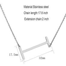 MOMOL Sideways Initial Necklace 18K Gold Plated Stainless Steel Large Big Letters Pendant Necklace Script Name Monogram Necklaces For Women,I - i - 查看 5