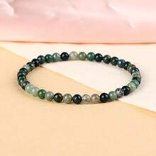 LPBeads Handmade Natural Gemstone Stretch Elastic Bracelet Healing Crystal Round Stone Beads Jewelry Gifts For Women Men,4mm,MossAgate - 苔蘚瑪瑙 - 查看 4
