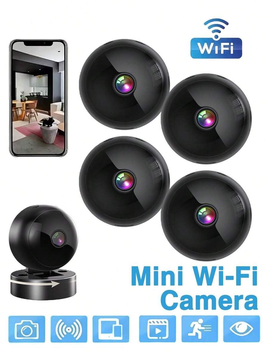 Mini WiFi Security Camera, 360° Rotation, Night Vision, Motion Detection, Wireless Indoor Monitor, Built-In Battery - Black - View 1