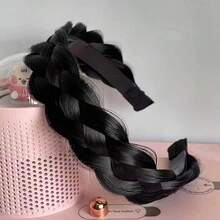 Headband 4 Strands Synthetic Hair Plaited Headband Braid Braided With Teeth Hair Band Beauty Accessory Stretch Braid Headbands Hairpiece For Women (Black),Black - 黑色 - 查看 4