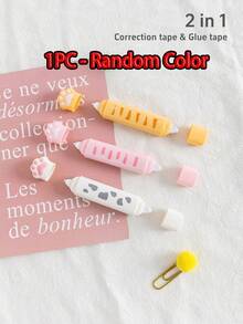 1/3 piezas Cinta correctora y cinta de pegamento con diseño de patita 2 en 1, herramientas correctoras blancas, cinta adhesiva doble cara en rollo, para diario, álbum, regalo de niños, oficina, escuela, vuelta al cole - Multicolor - Ver 13