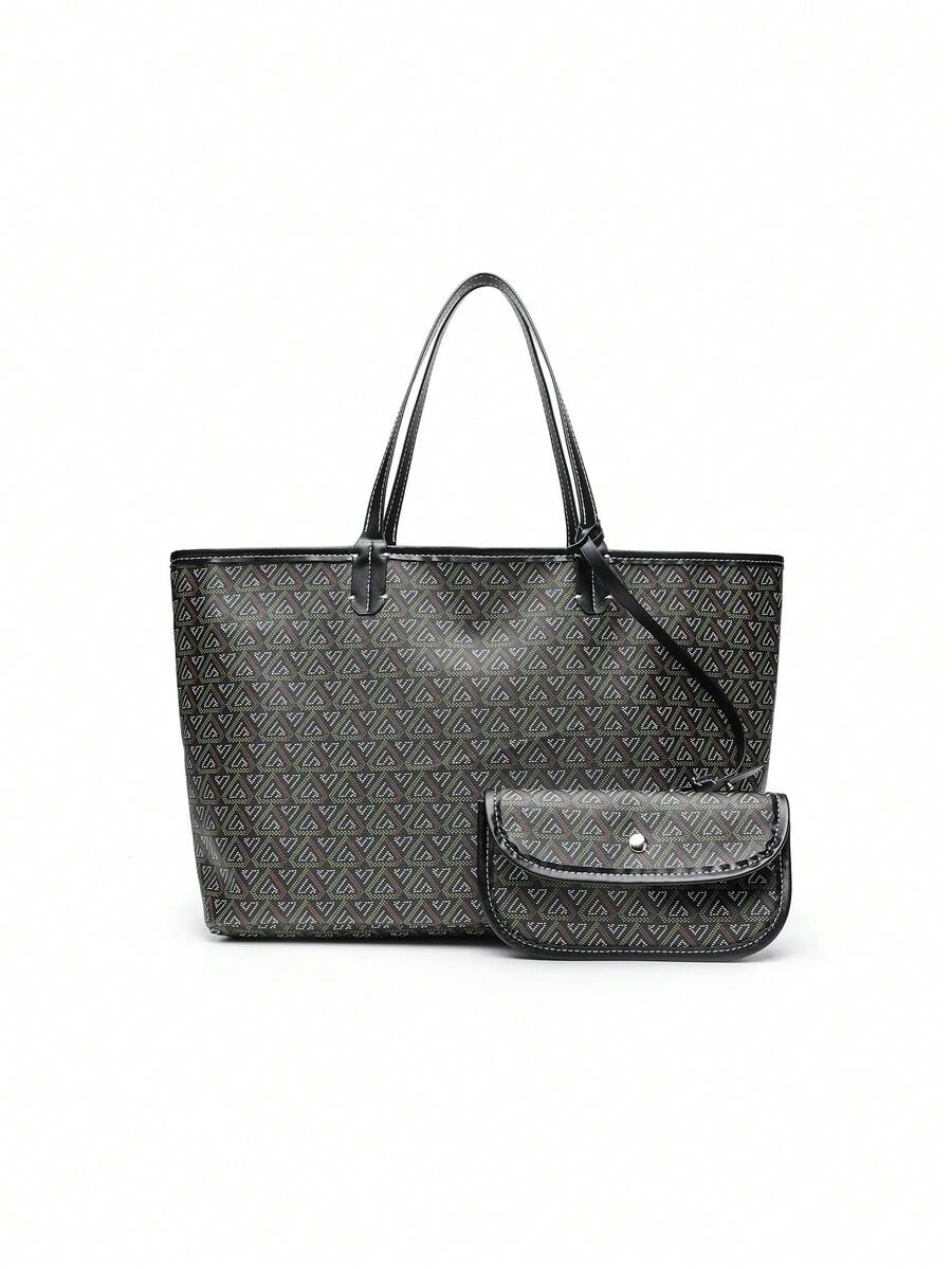 Women's Fashion New One Shoulder Tote Bag Set, Open Entrance Ladies Handbag, Minimalist Commuting Versatile High Capacity Handbag, Stylish Bag For Female Students - Black - View 1