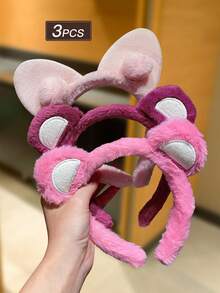 Set de 3 diademas de felpa para mujer, diadema de piel de conejo sintética cálida, diadema de borde ancho y estilo lindo, accesorios para el cabello de estilo dulce, adecuados para Navidad, Año Nuevo, disponibles en varios colores, diadema, aro para el cabello - Multicolor - Ver 3