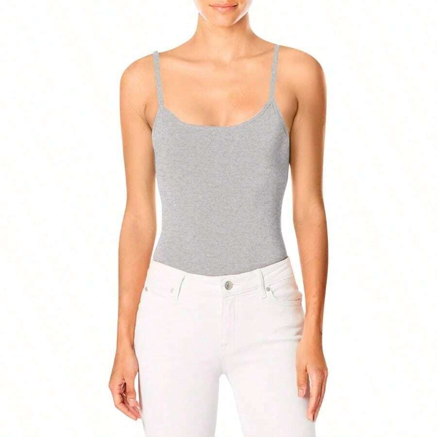 Hanes Cami de algodón elástico con Brasier de Estante Integrado Camisa Cami para Mujer - GreyHeather1paquet - Ver 1