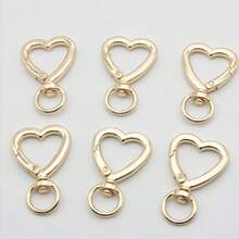6pcs Heart/Spiral Circle/Spring Ring Keychain New Jewelry Accessories Peach Heart Keyring DIY Small Gift Pendant - Yellow Gold - View 11