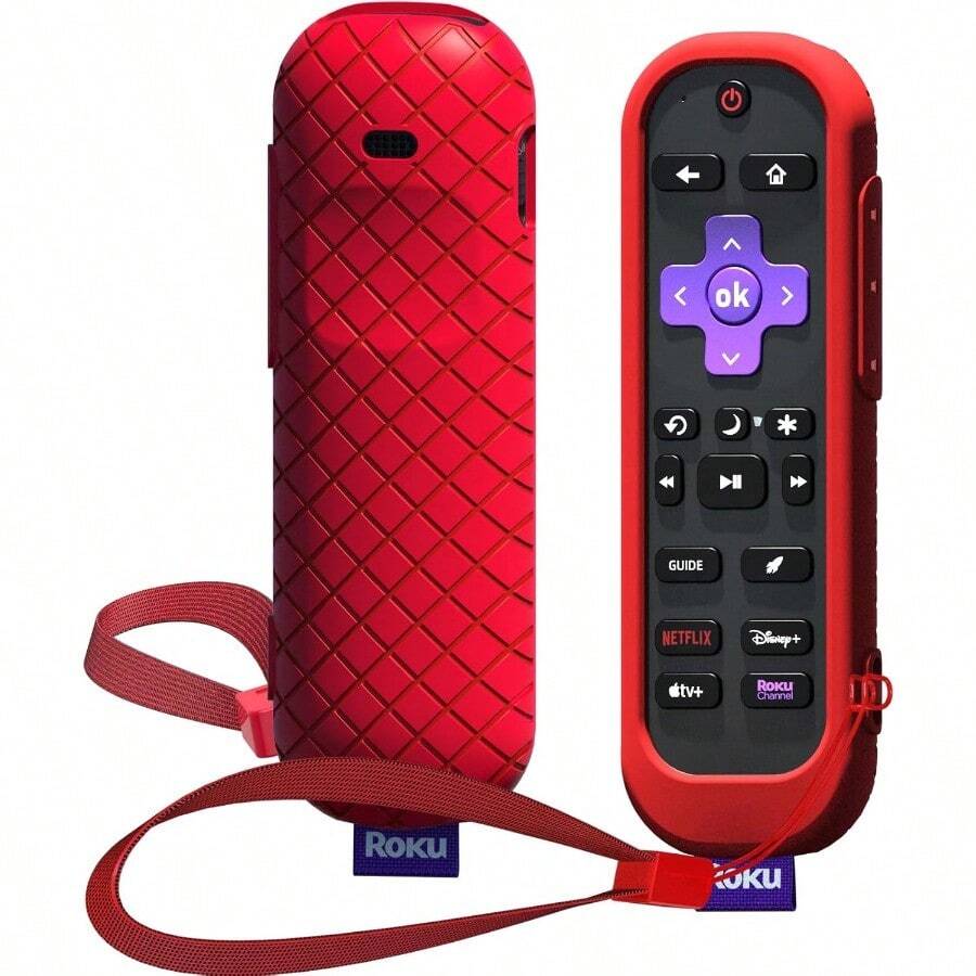 Silicone Sleeve Cover For Roku Voice Remote Pro 2nd Edition Compatible With Hisense TV Controller And  Smart TV Remote Durable Protective Case With Enhanced Grip And Easy Access To Buttons Ideal For Home Entertainment Systems And Smart TV Control - 不發光紅 - 查看 1