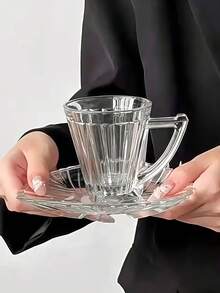 1pc Minimalist Glass Cup & Saucer Set, Coffee Cup, Juice Glass, Milk Cup, Tea Cup With Saucer, Ins Style